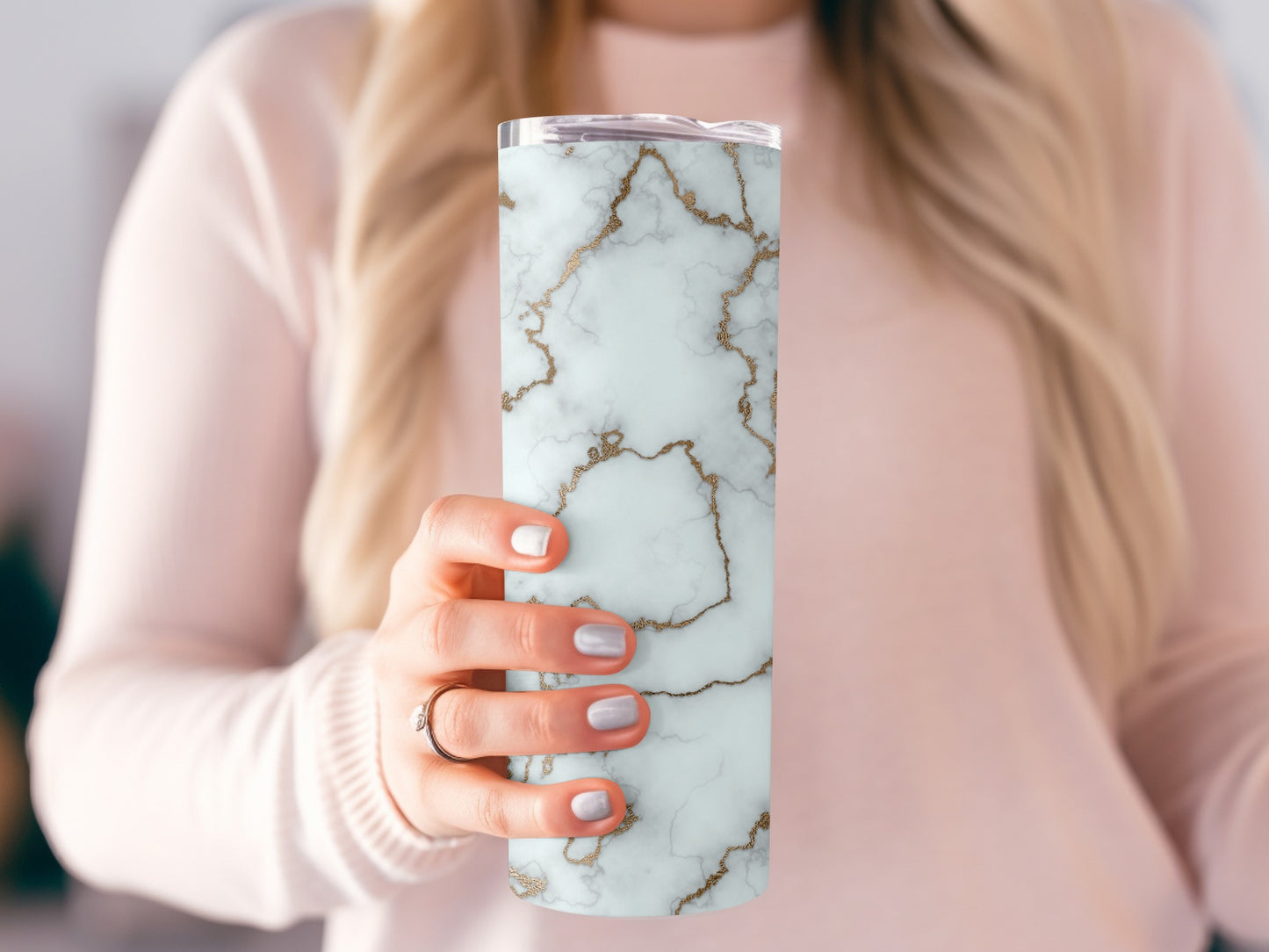 Gold Veined White Stone Texture Design Unique Tumblers