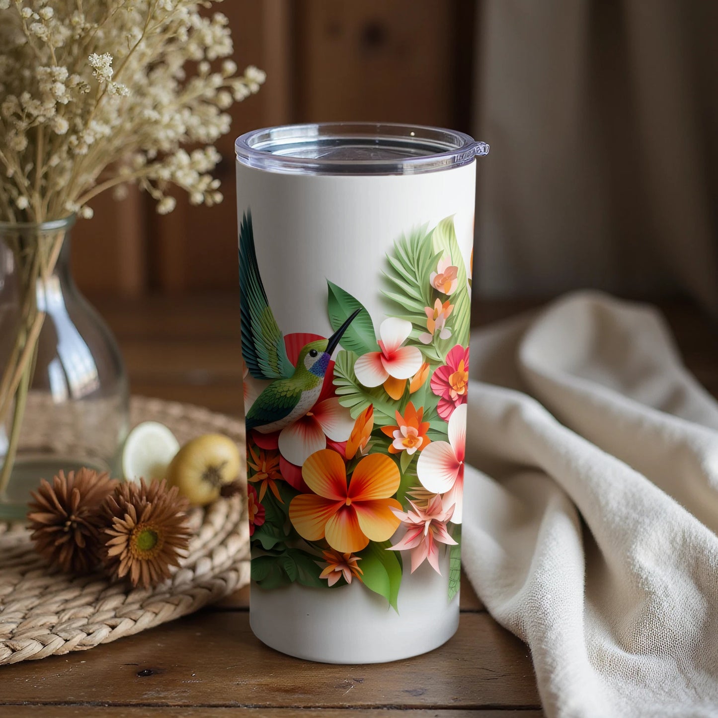 Tropical Hummingbird and Flowers Tumbler Cup Drinkware