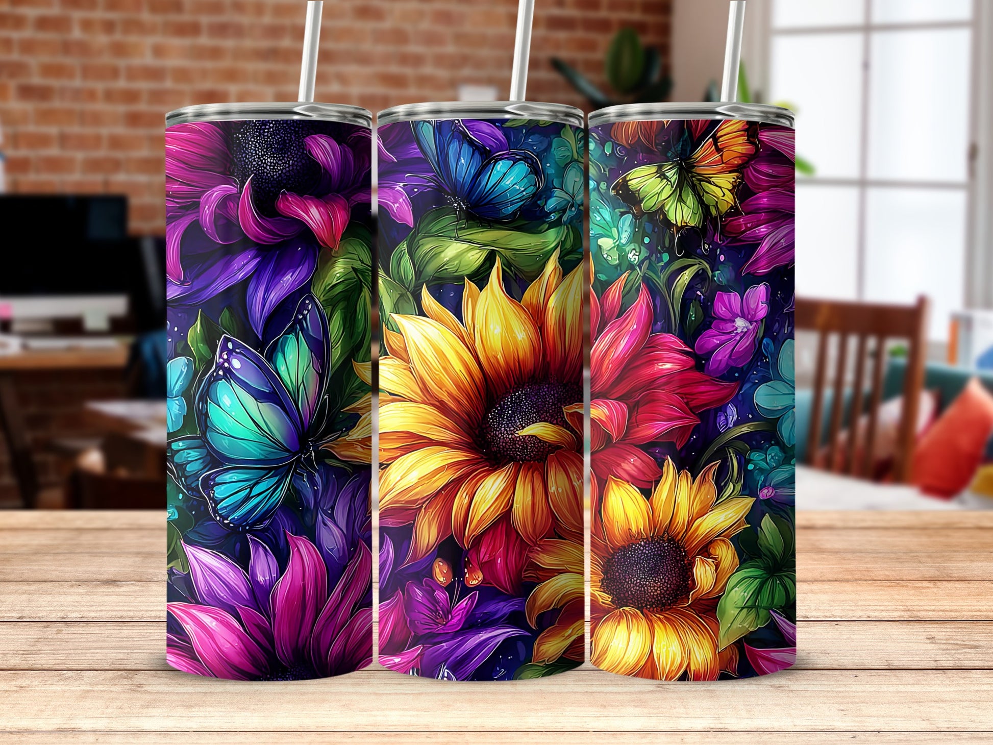 Beautiful Floral and Butterfly Design Tumbler
