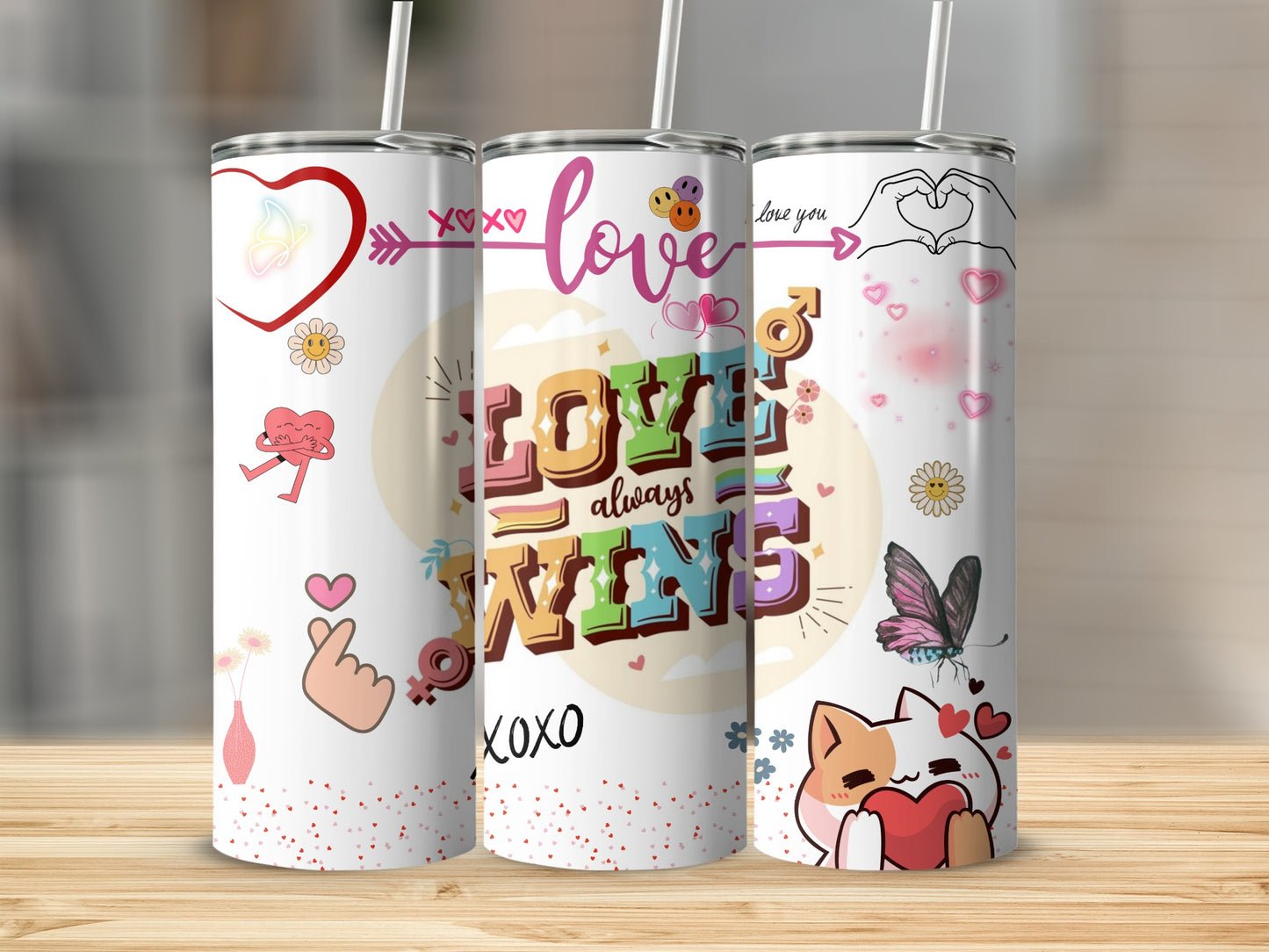 Cute Love Themed Stainless Steel Tumbler with Straw