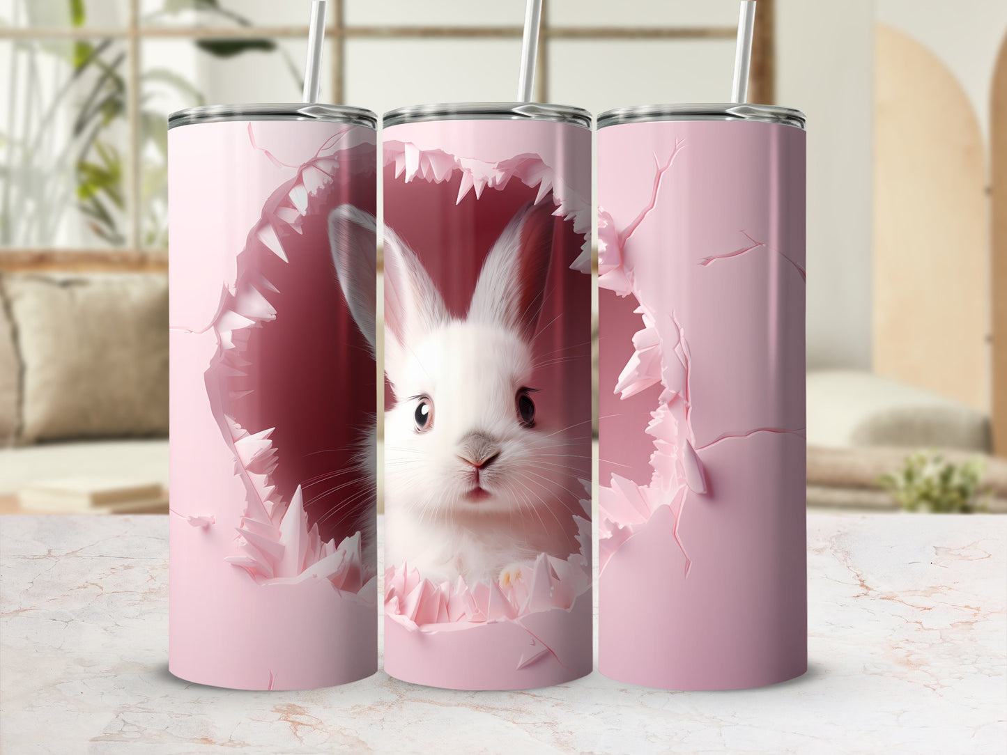 Cute White Rabbit Print Stainless Steel Tumbler