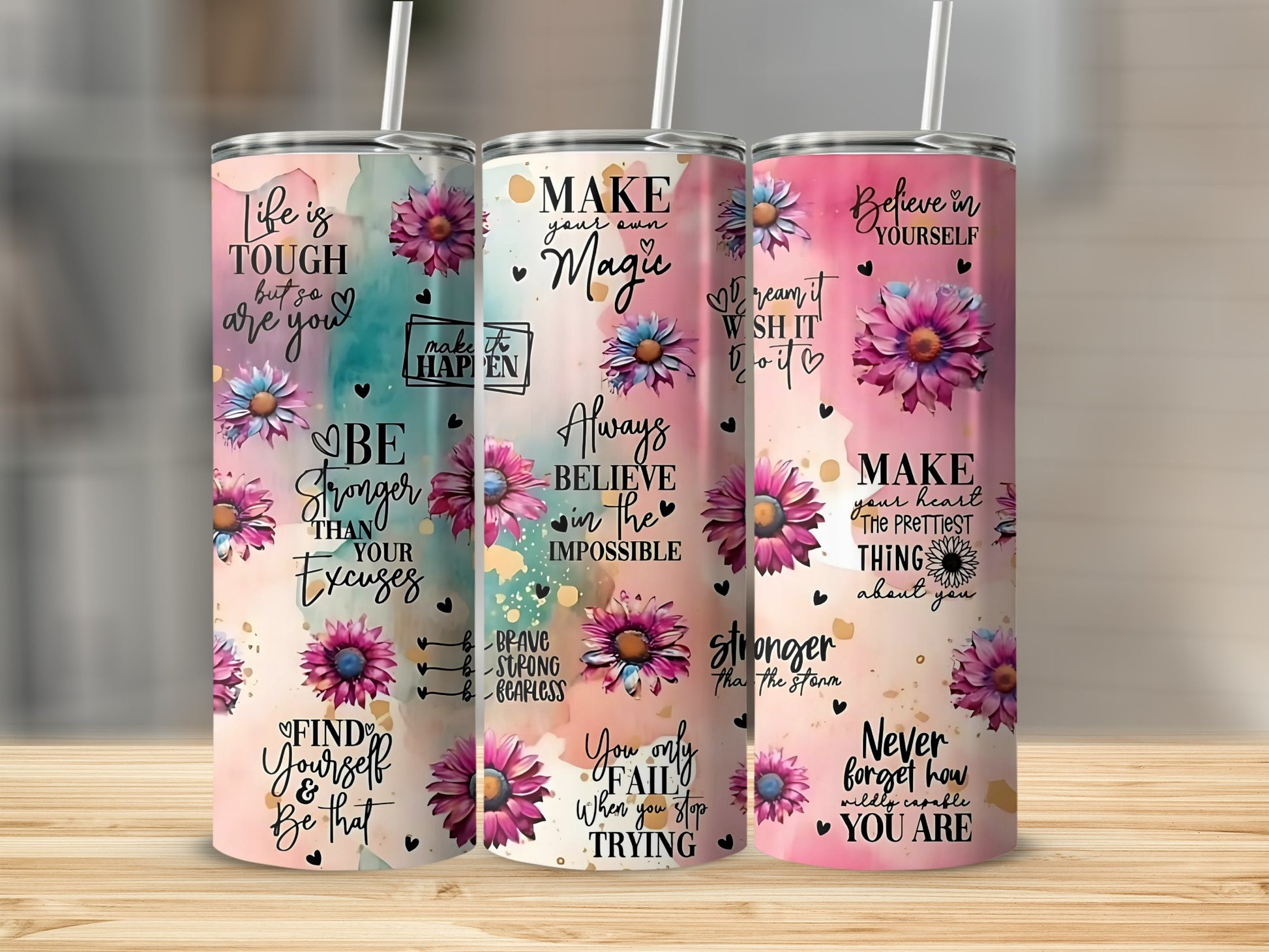 Inspirational Floral Designed Tumblers for Motivational Thoughts