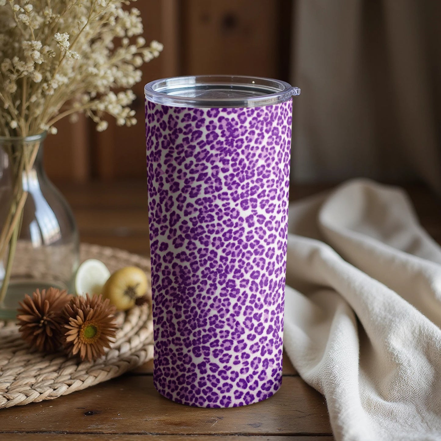 Purple Leopard Print Insulated Tumbler Drinkware Cup