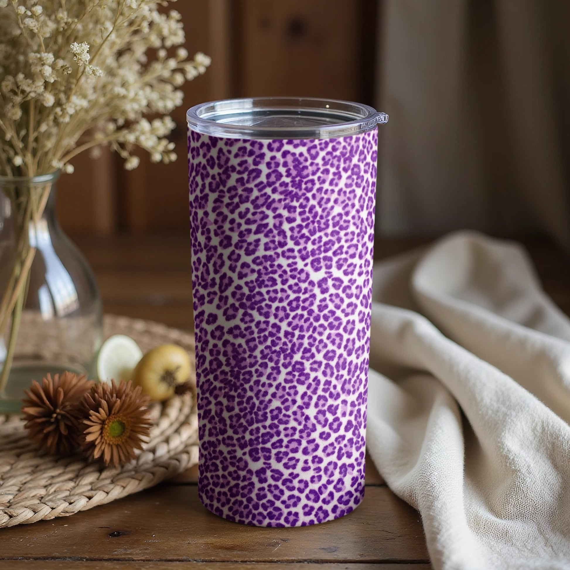 Purple Leopard Print Insulated Tumbler Drinkware Cup