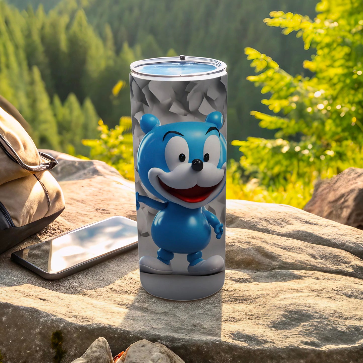 Cheerful Blue Cartoon Character Insulated Tumbler