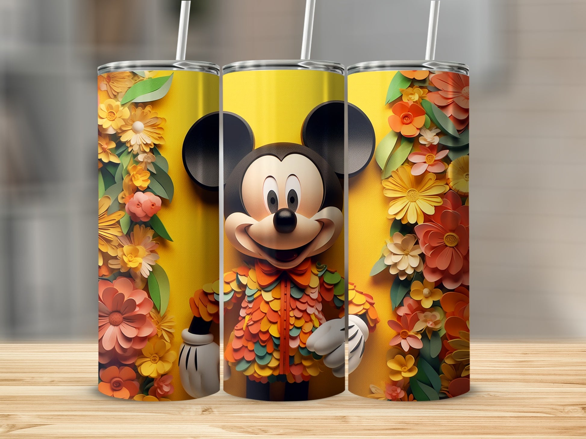 Vibrant Flower Pattern Character Tumbler Cup Design