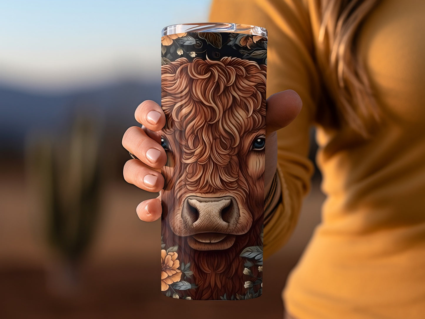 Highland Cow Floral Design Insulated Tumbler Cup