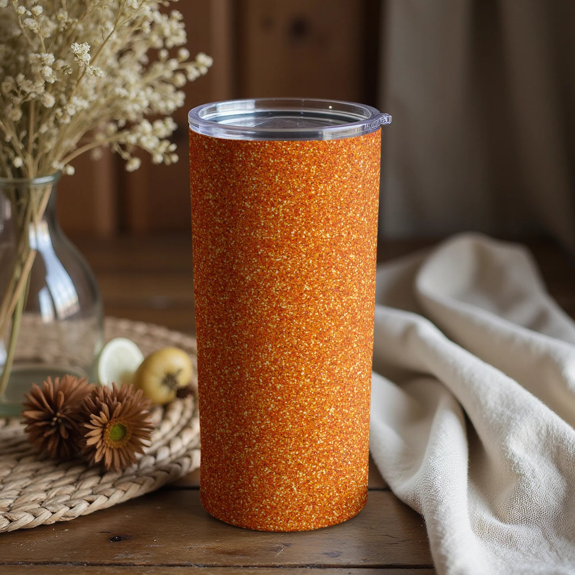 Orange Glitter Tumbler for Beverages and Drinks