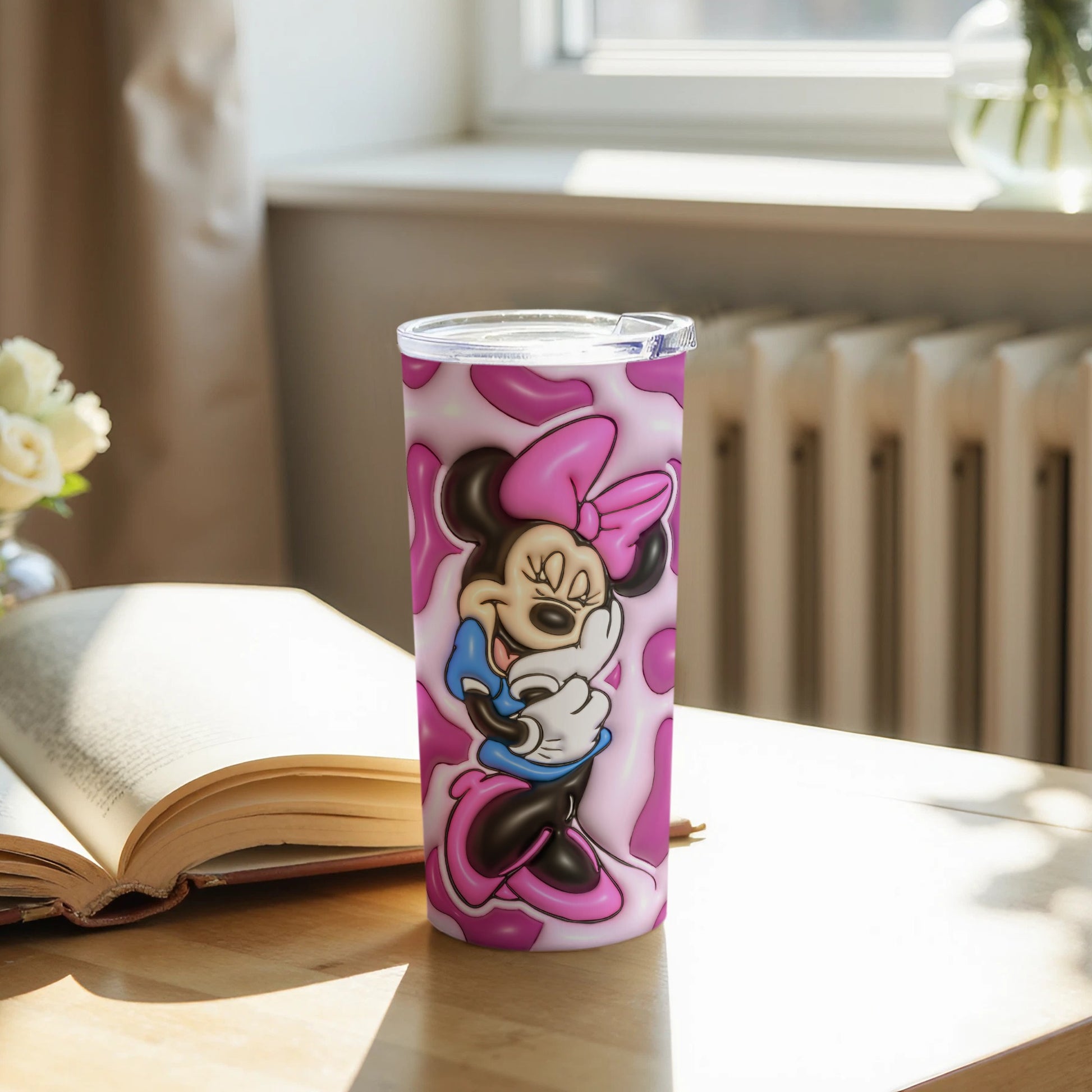 Minnie Mouse Pink Heart Background Tumbler