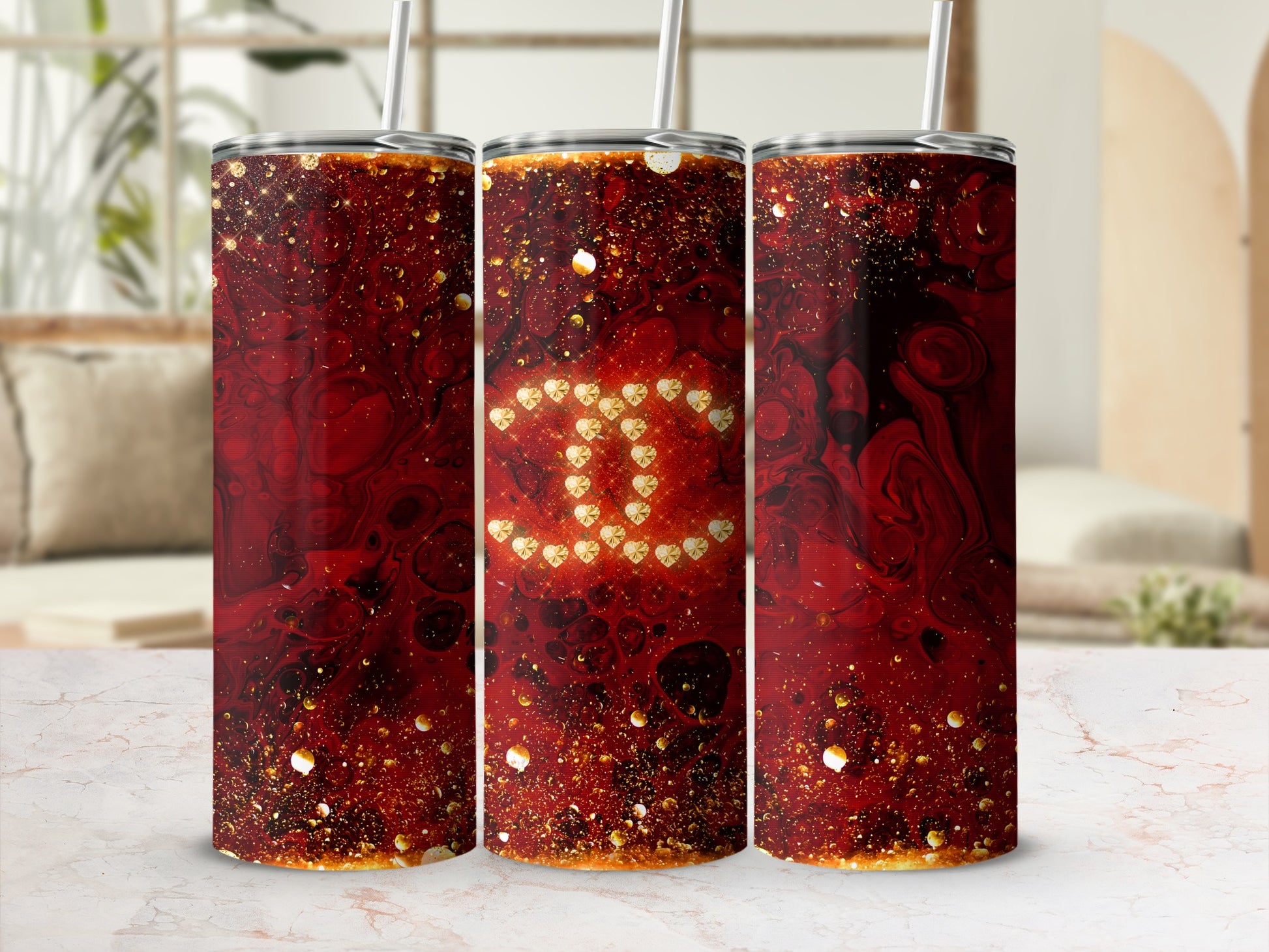 Glittery Red and Gold Abstract Design Tumbler