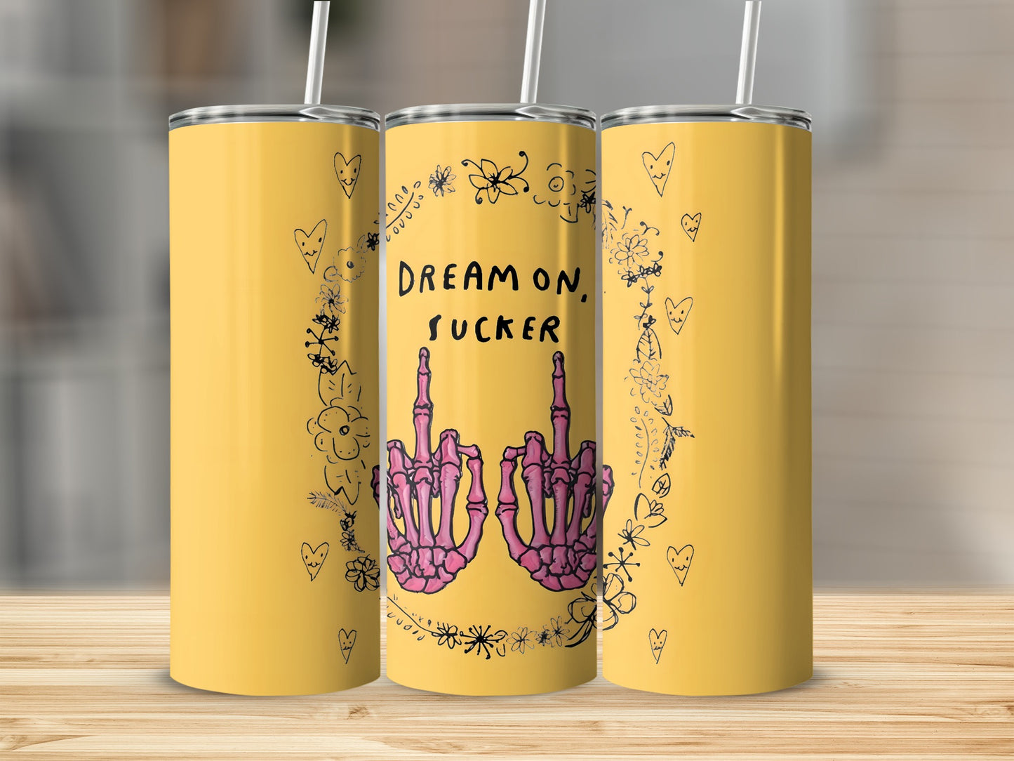 Yellow Dream On Sucker Floral Art Design Tumbler