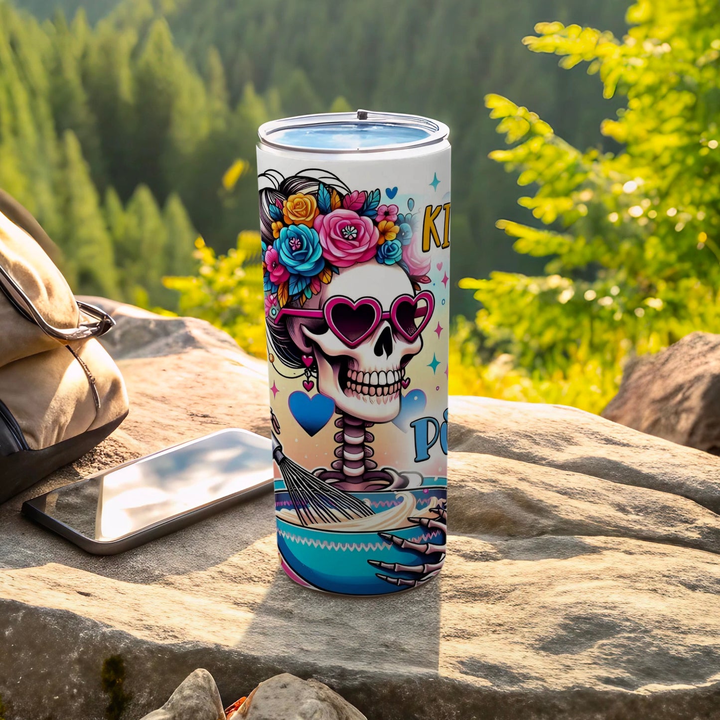 Colorful Skull with Heart Glasses Tumbler Drinkware