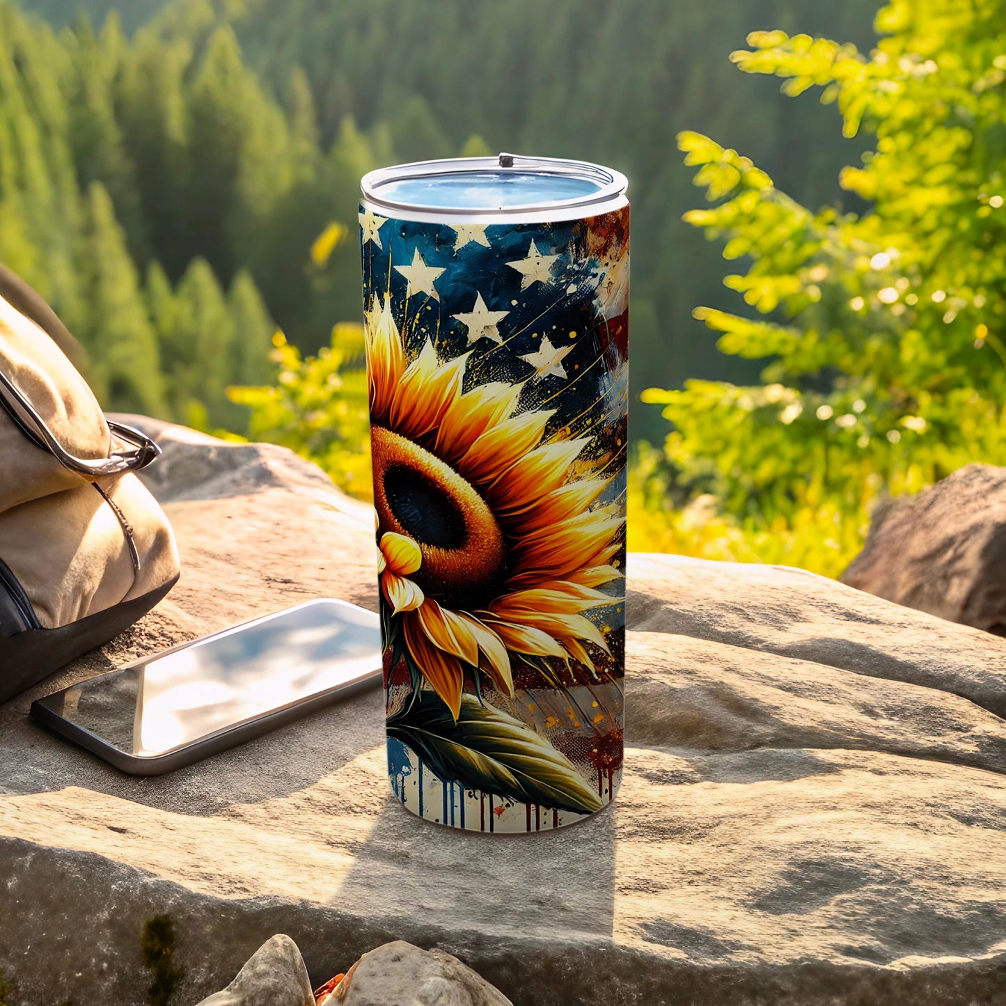 Distressed American Flag Sunflower Design Tumbler product type