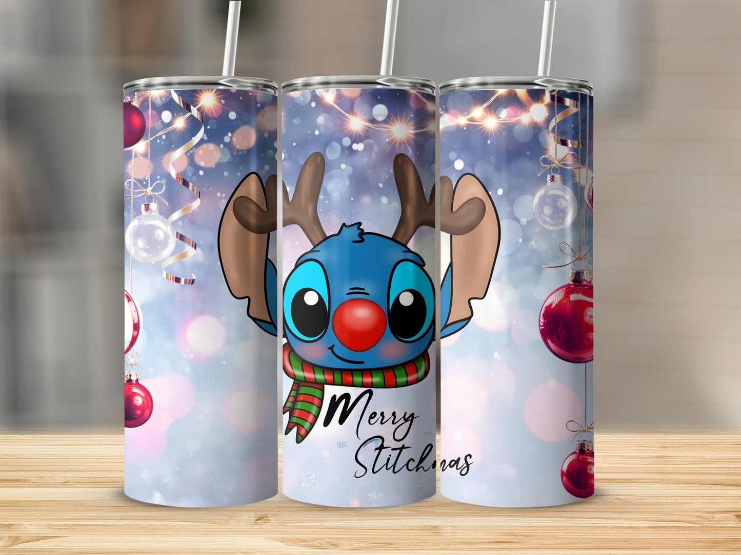 Festive Stitch Christmas Tumbler With Antlers Design