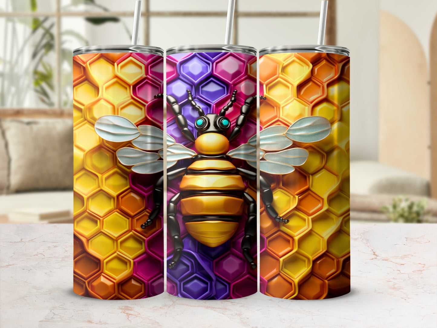 Abstract Honeycomb Design Bee Insect Pattern Tumbler Product Type