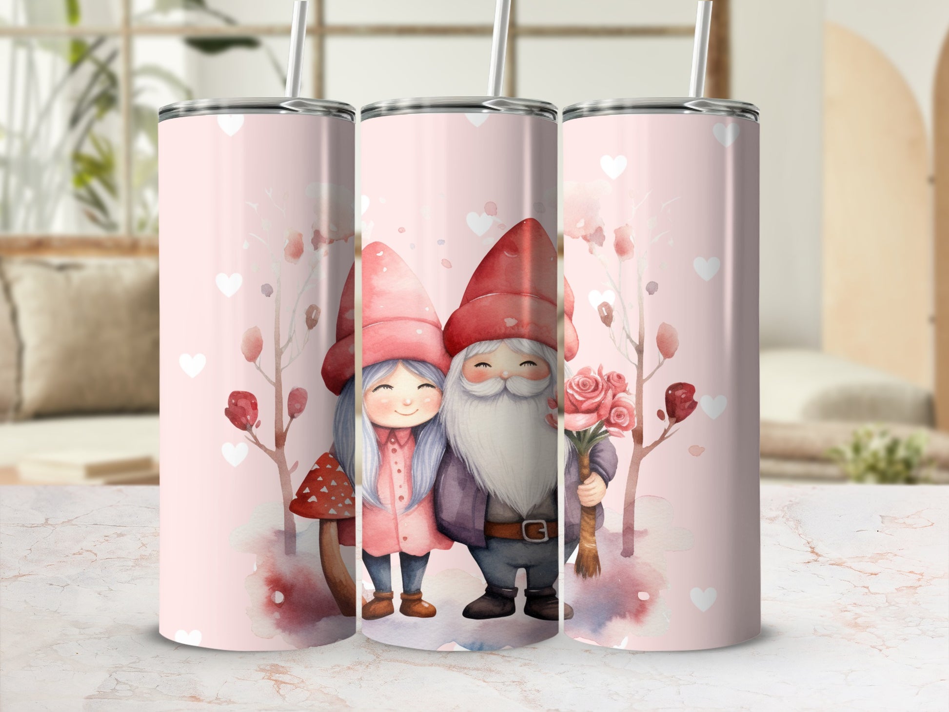 Cute Gnome Couple with Mushroom Scene Tumbler