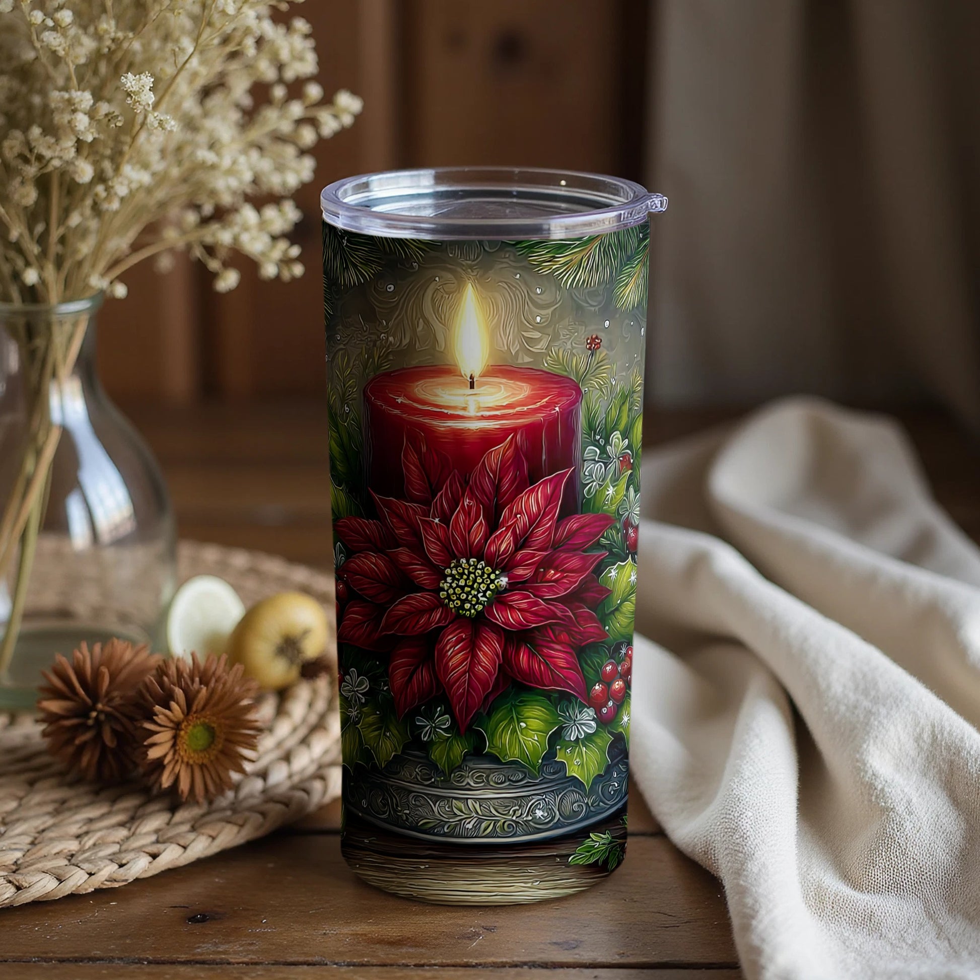 Festive Candle Design Insulated Christmas Drinkware