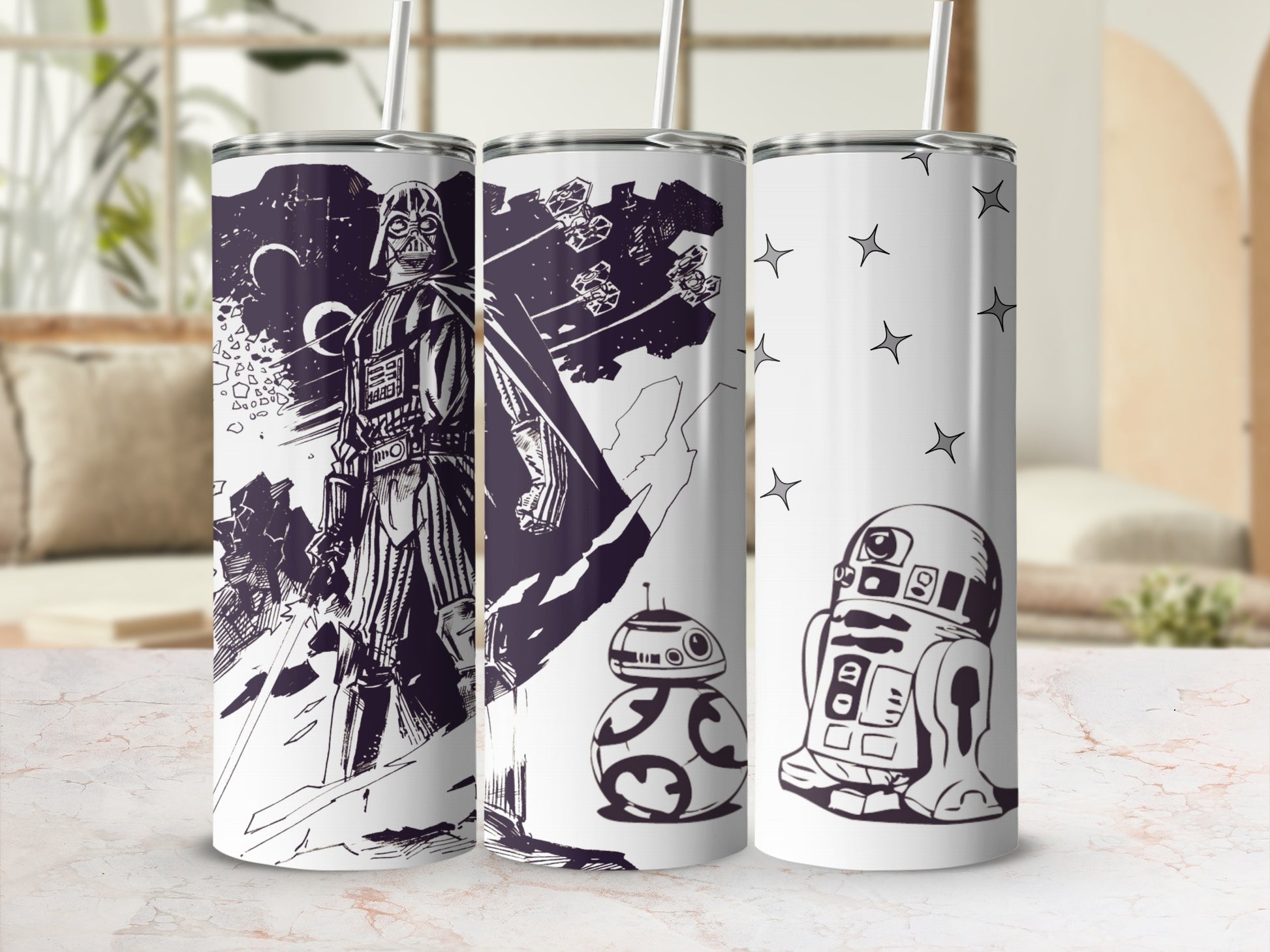 Darth Vader BB8 R2D2 Star Wars Sketch Travel Tumbler product type