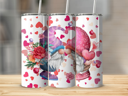 Romantic Gnome Tumbler with Hearts and Flowers