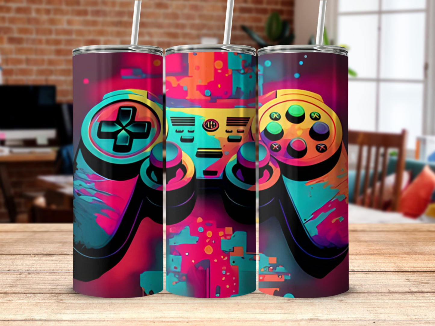 Bright Retro Gaming Controller Design Tumbler