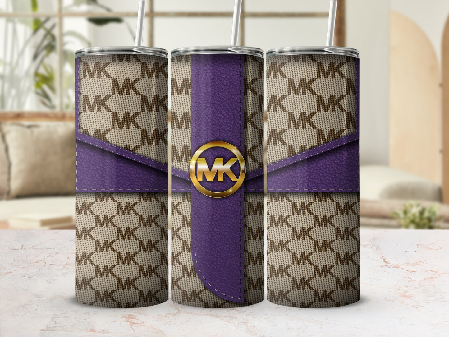 Stylish Purple Pattern MK Branded Custom Tumblers Set