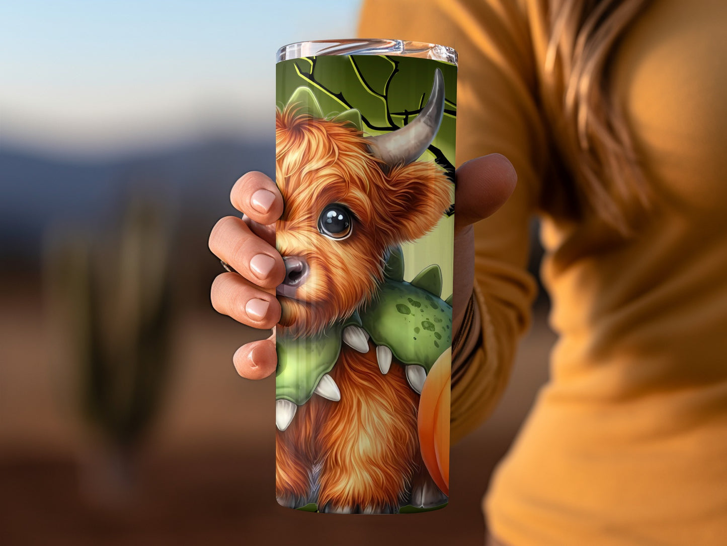 Highland Cow with Dinosaur Costume Tumbler Product