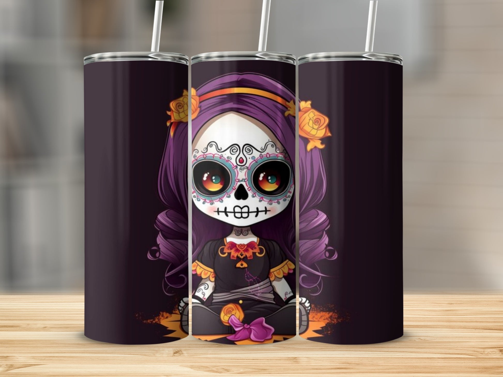 Colorful Sugar Skull Girl Illustration on Tumbler