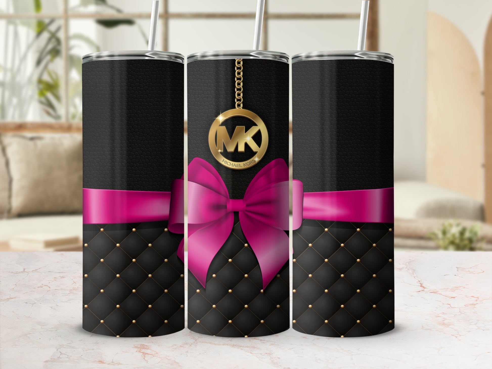 Luxurious Black and Pink Tumbler with Gold Accent