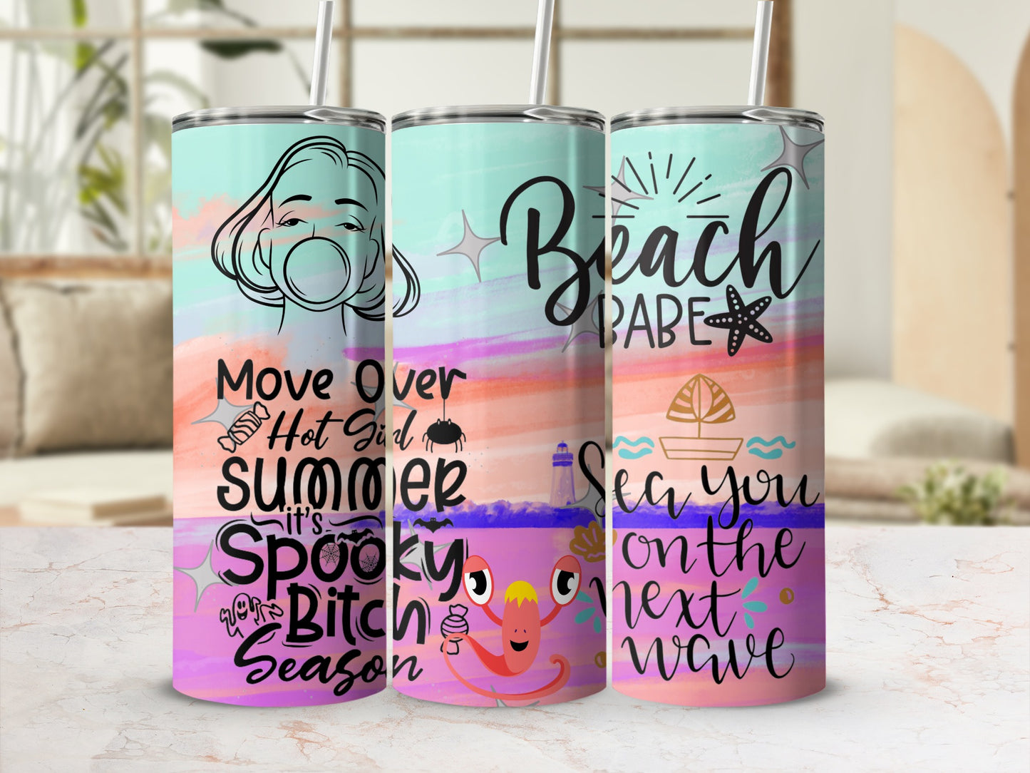 Colorful Beach Babe and Summer Season Tumbler Set