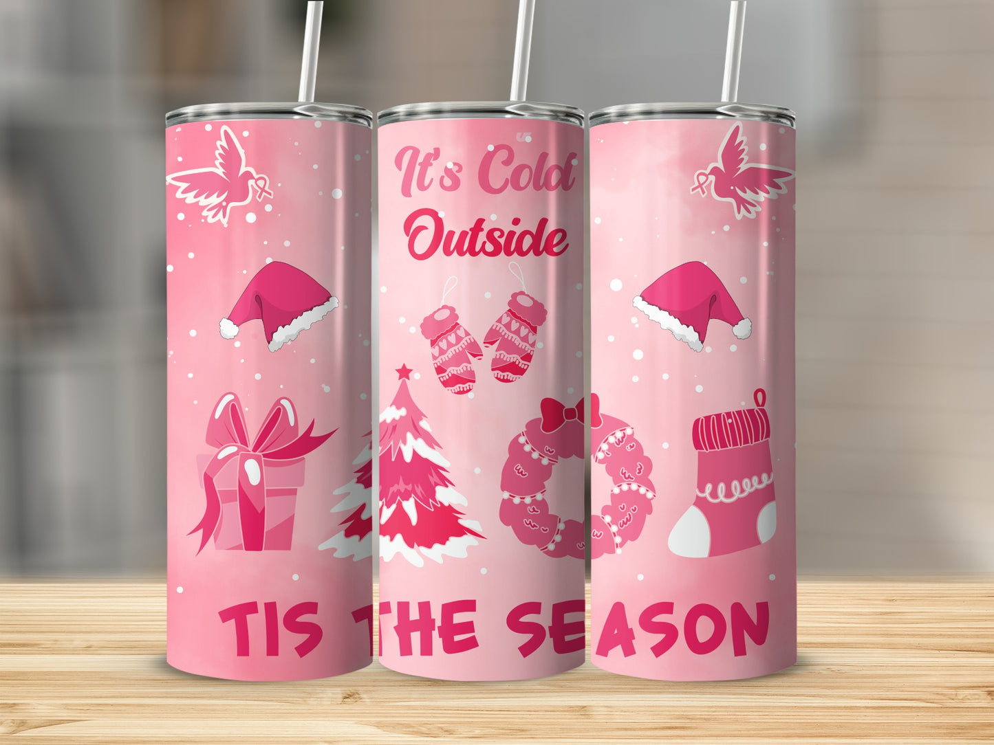 Christmas Pink Seasonal Design Festive Drinkware
