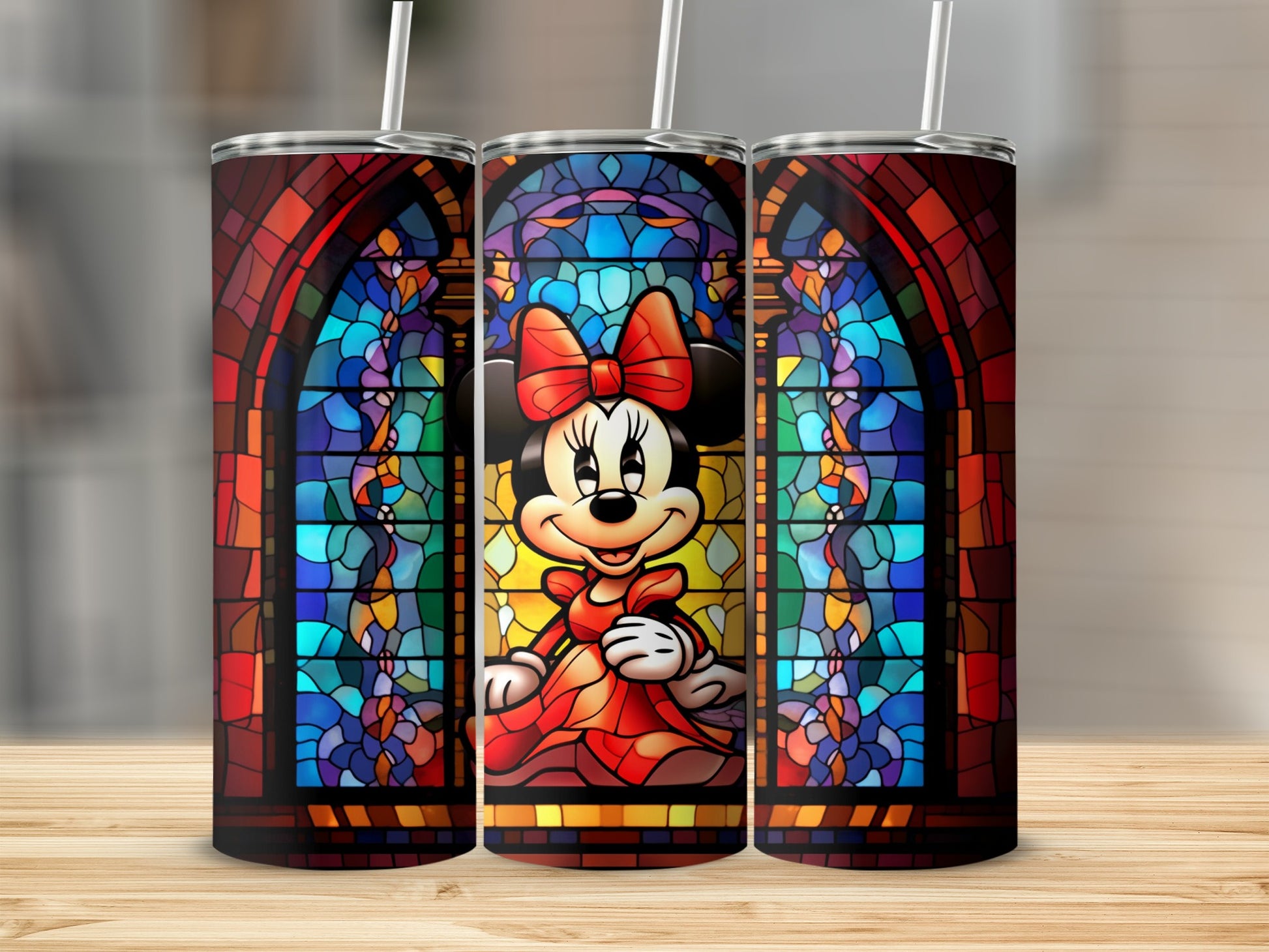 Colorful Stained Glass Tumbler With Cartoon Design