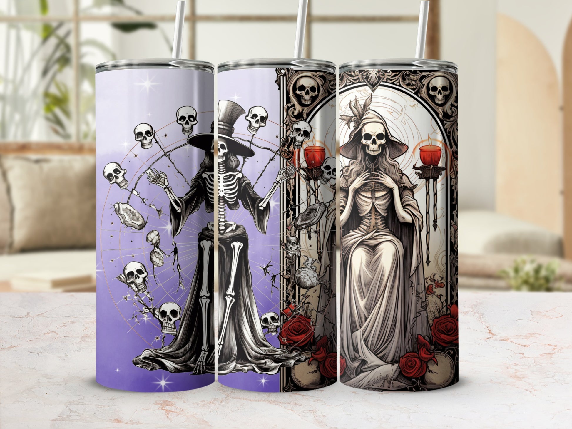 Gothic Skeleton and Skull Themed Tumbler Collection