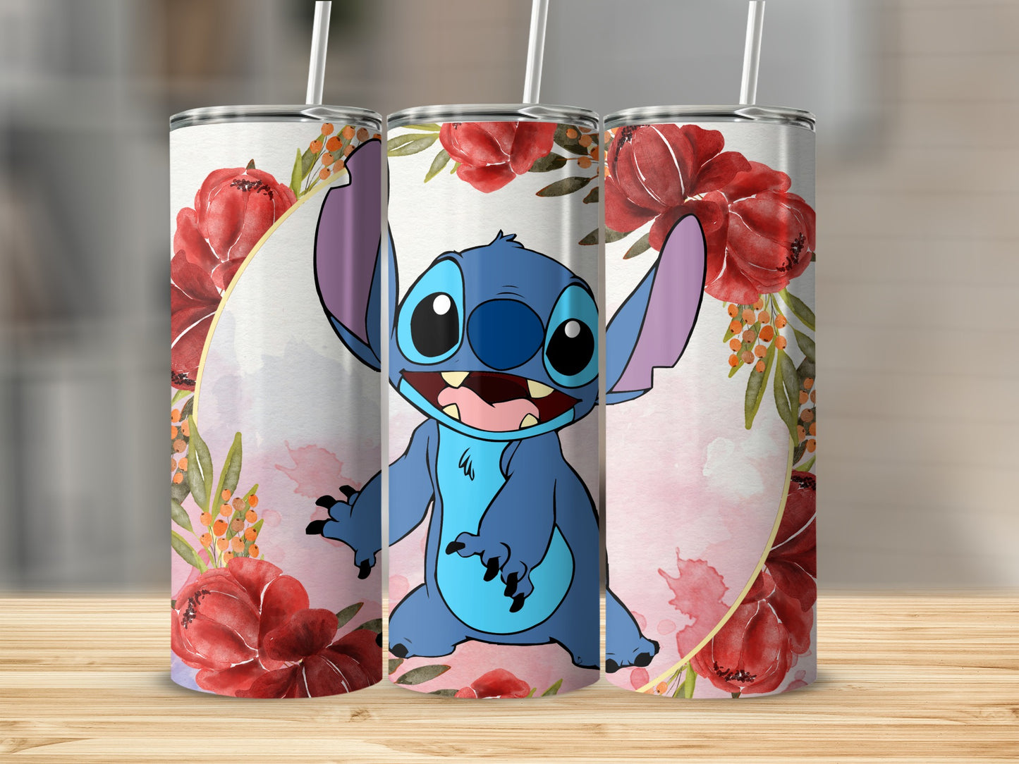 Cute Blue Character and Red Flowers Design Tumbler