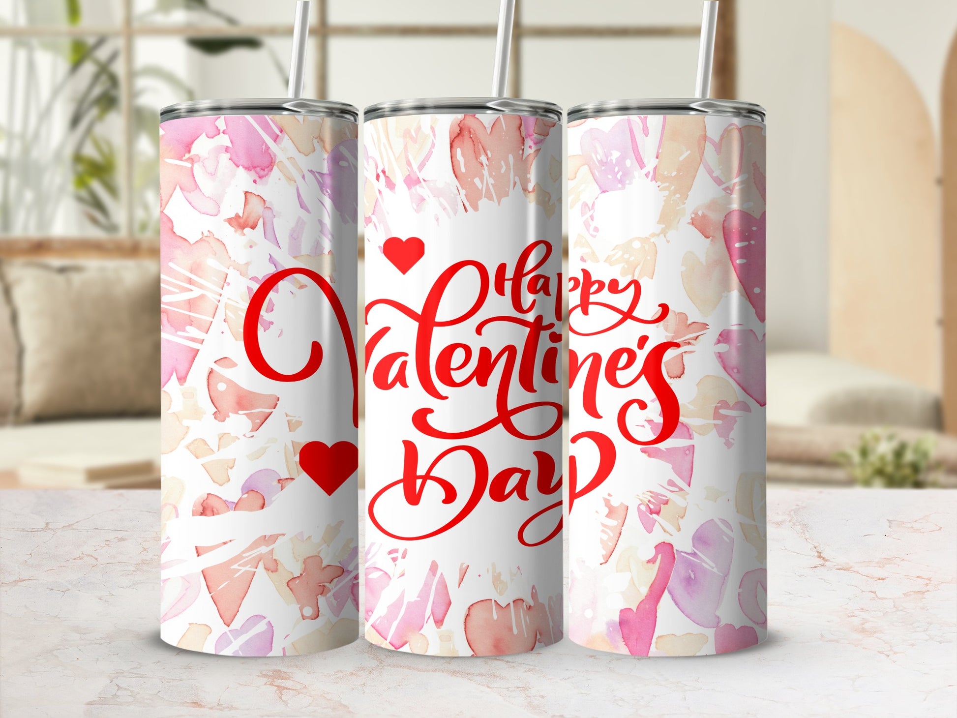 Happy Valentine's Day Tumbler with Hearts