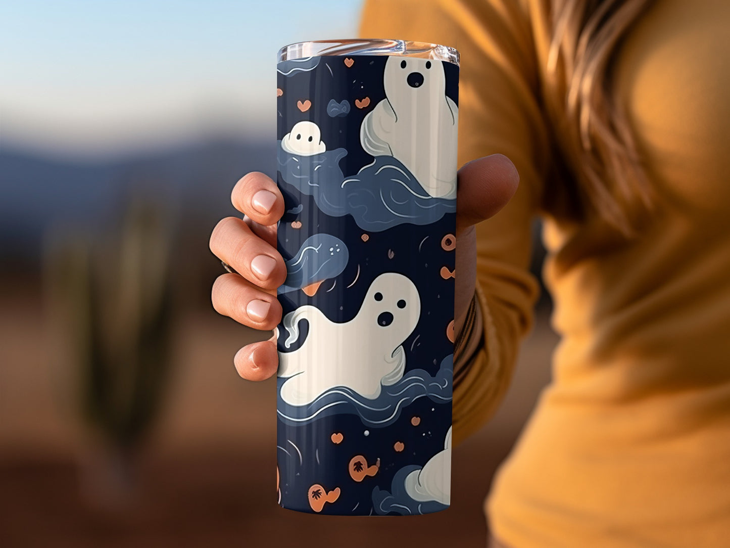 Spooky Ghosts and Hearts Travel Tumbler Cup for Halloween