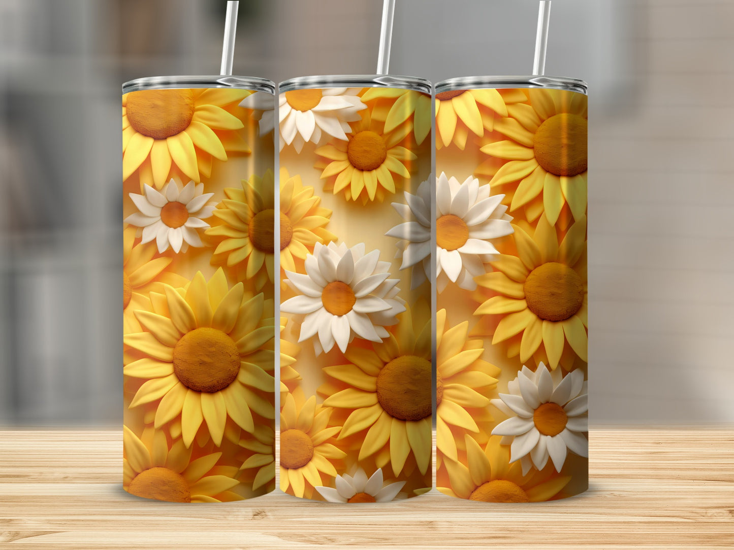 Bright Sunflower and Daisy Floral Tumbler Cup Product