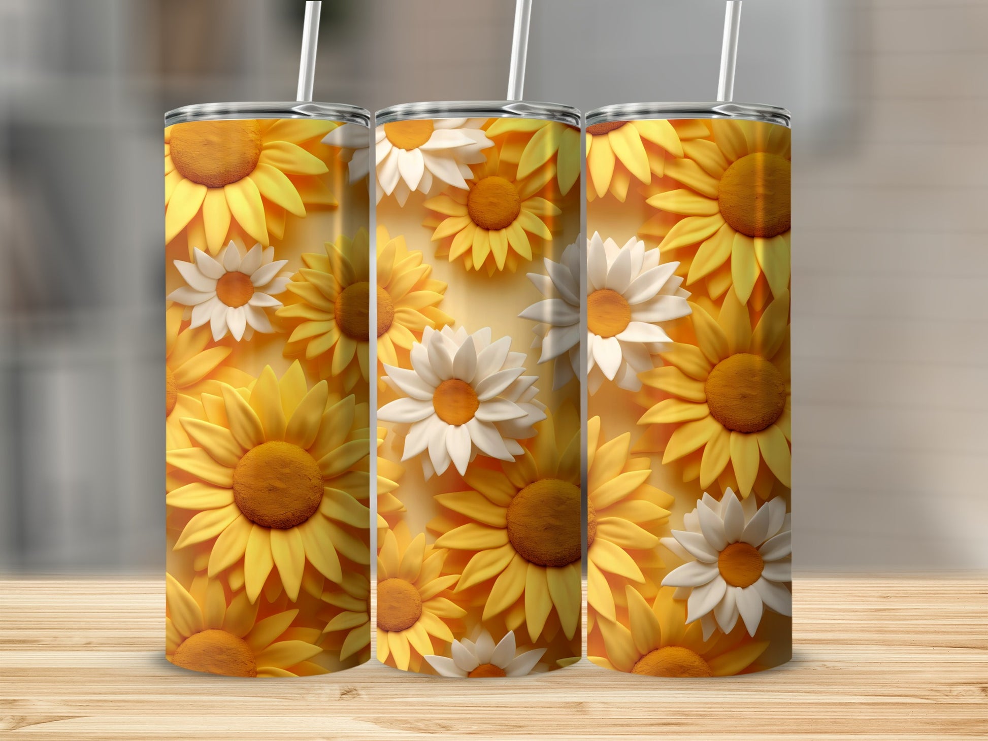 Bright Sunflower and Daisy Floral Tumbler Cup Product