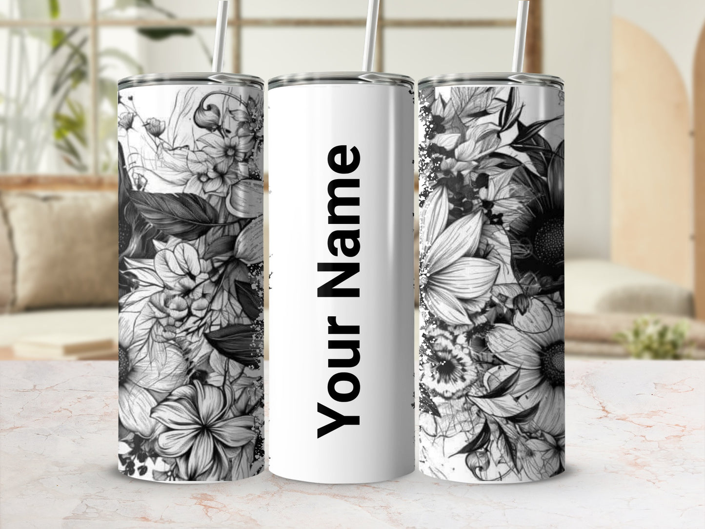 Customizable Floral Design Your Name Tumbler