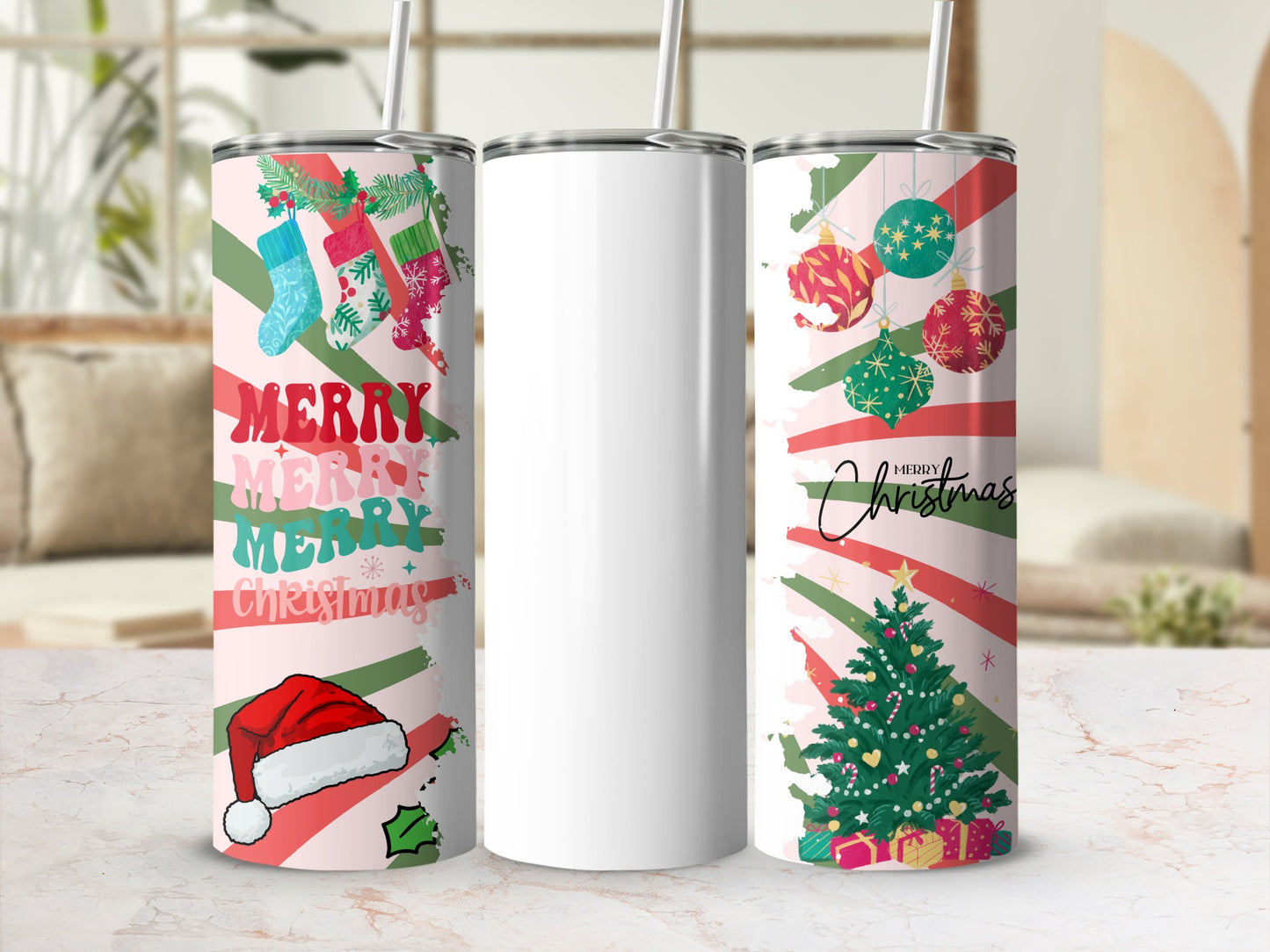 Festive Merry Christmas Tumblers with Holiday Designs