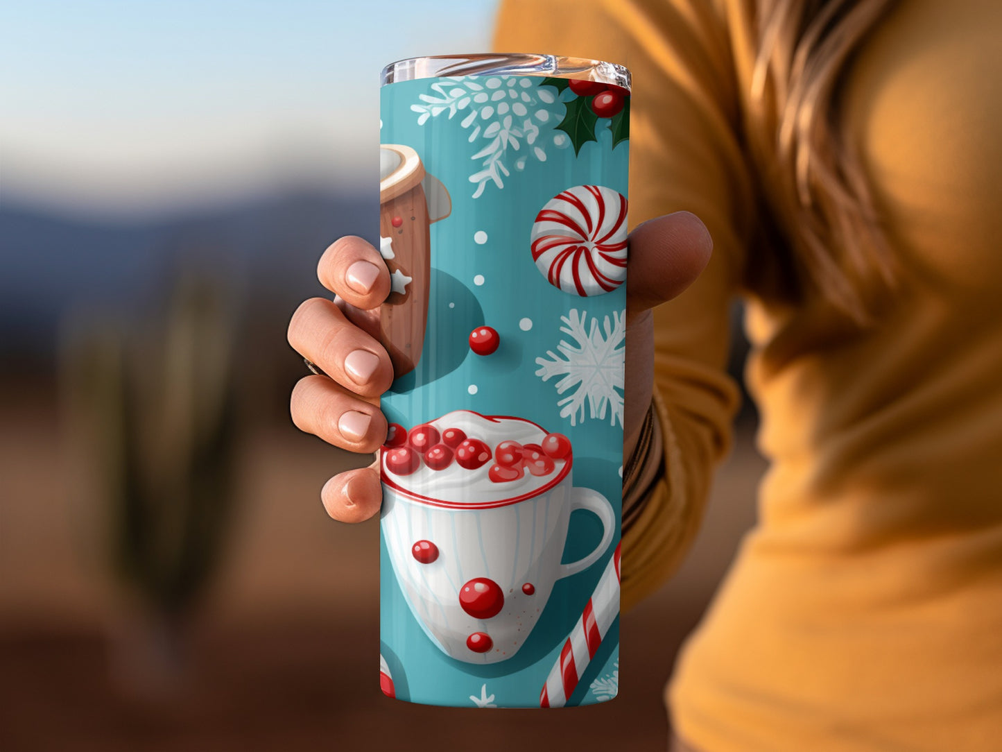 Festive Holiday Themed Travel Tumbler with Candy Canes