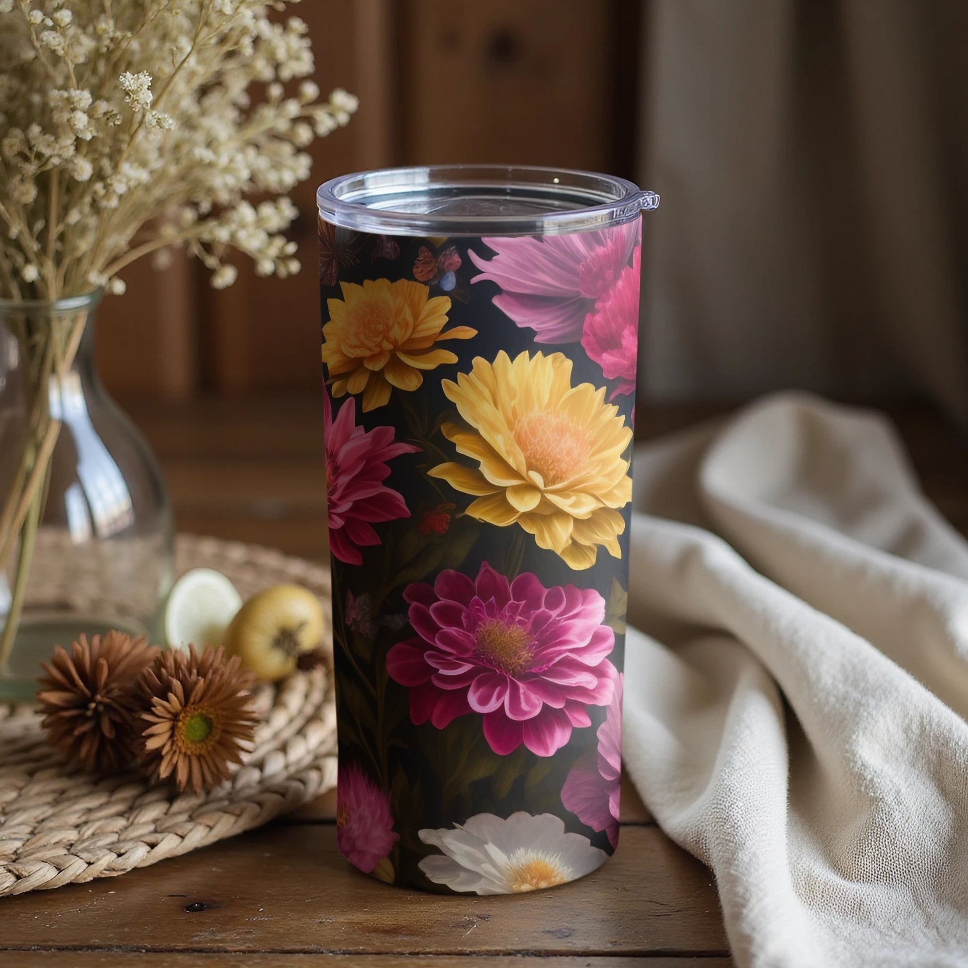 Floral Design Insulated Tumbler with Colorful Flowers
