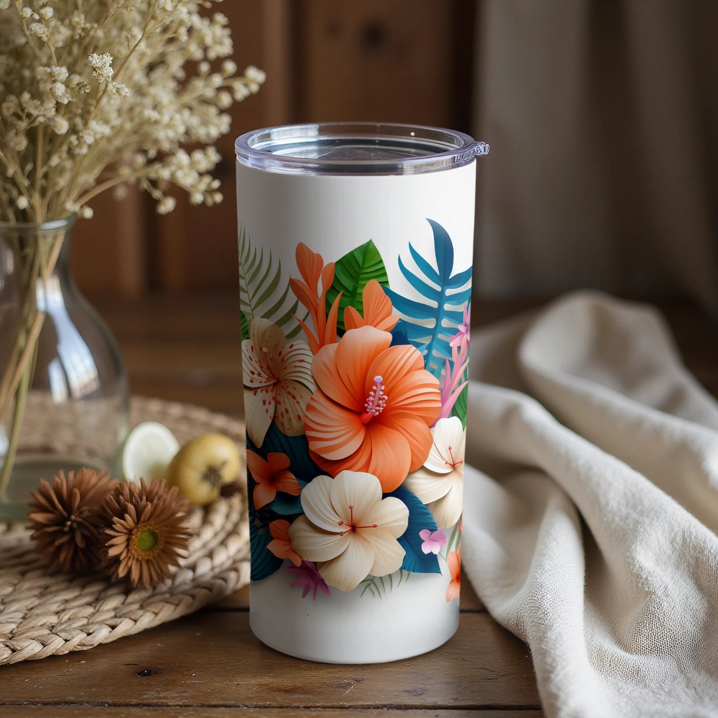 Exotic Tropical Floral Design Stainless Steel Tumbler
