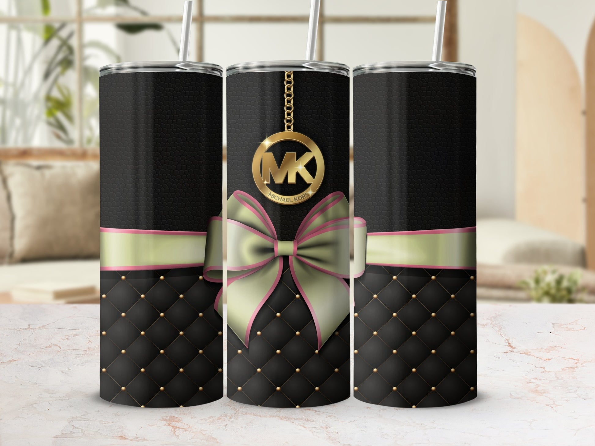 Black Geometric Design with Ribbon Tumbler