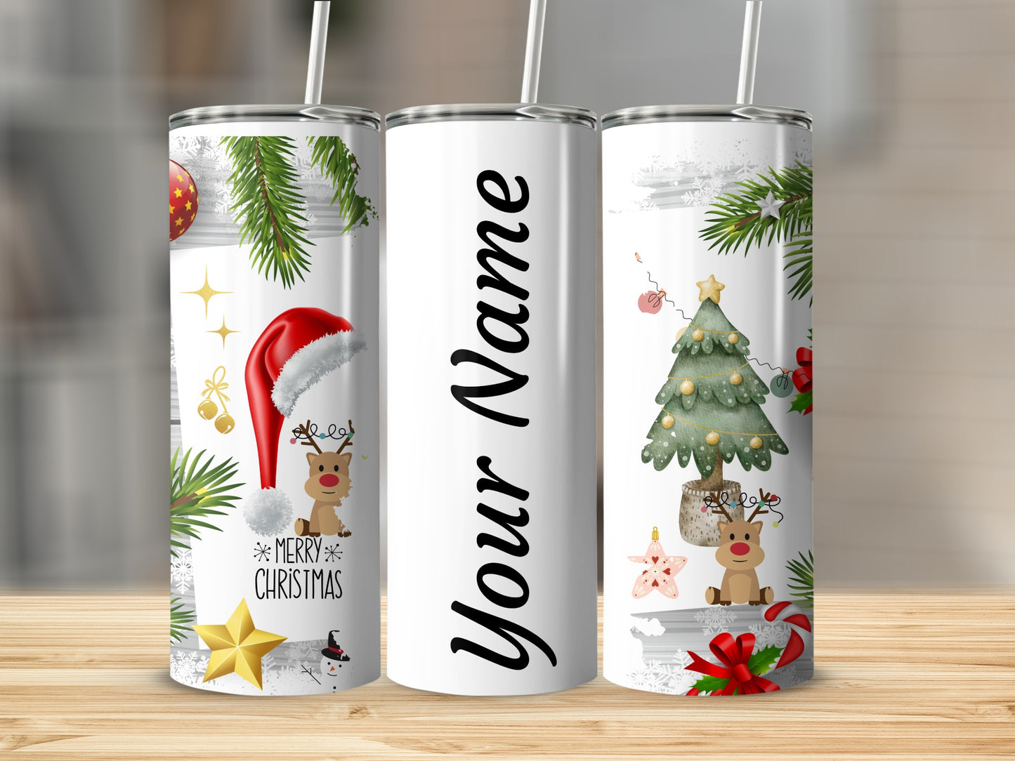 Personalized Christmas Themed Tumbler with Name