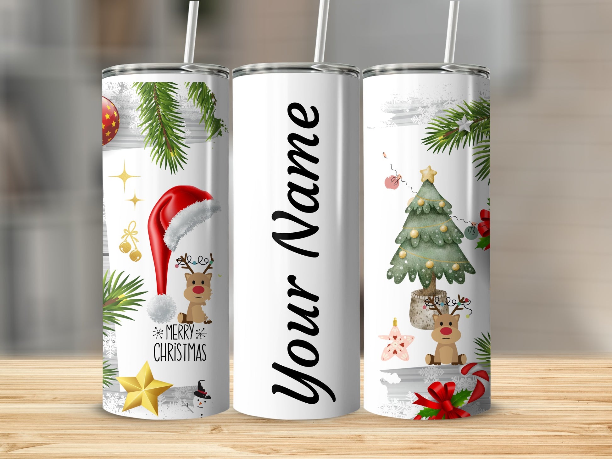 Personalized Christmas Themed Tumbler with Name