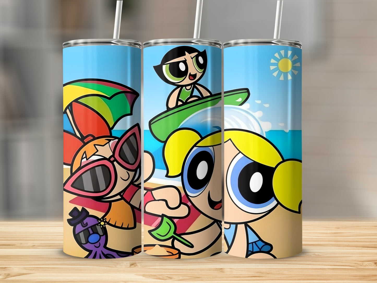 Colorful Cartoon Beach Theme Stainless Steel Tumbler