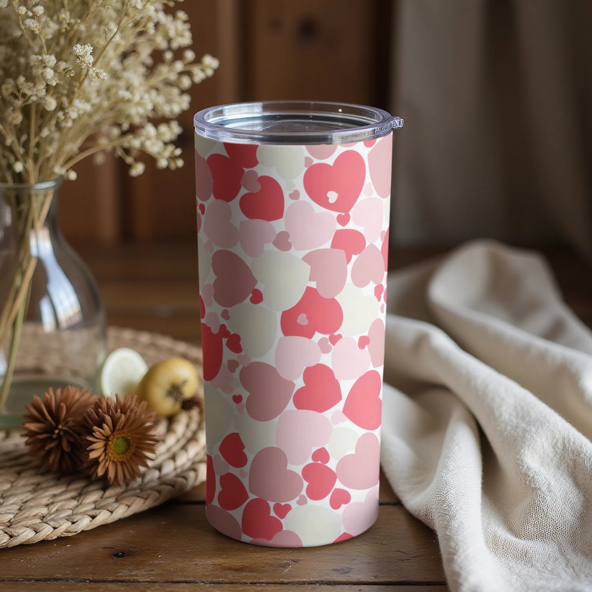 Pink and Red Heart Pattern 20oz Insulated Tumbler