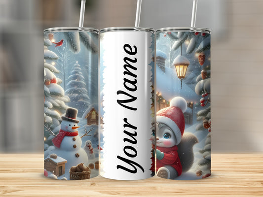 Personalized Winter Wonderland Tumbler with Snowman Design