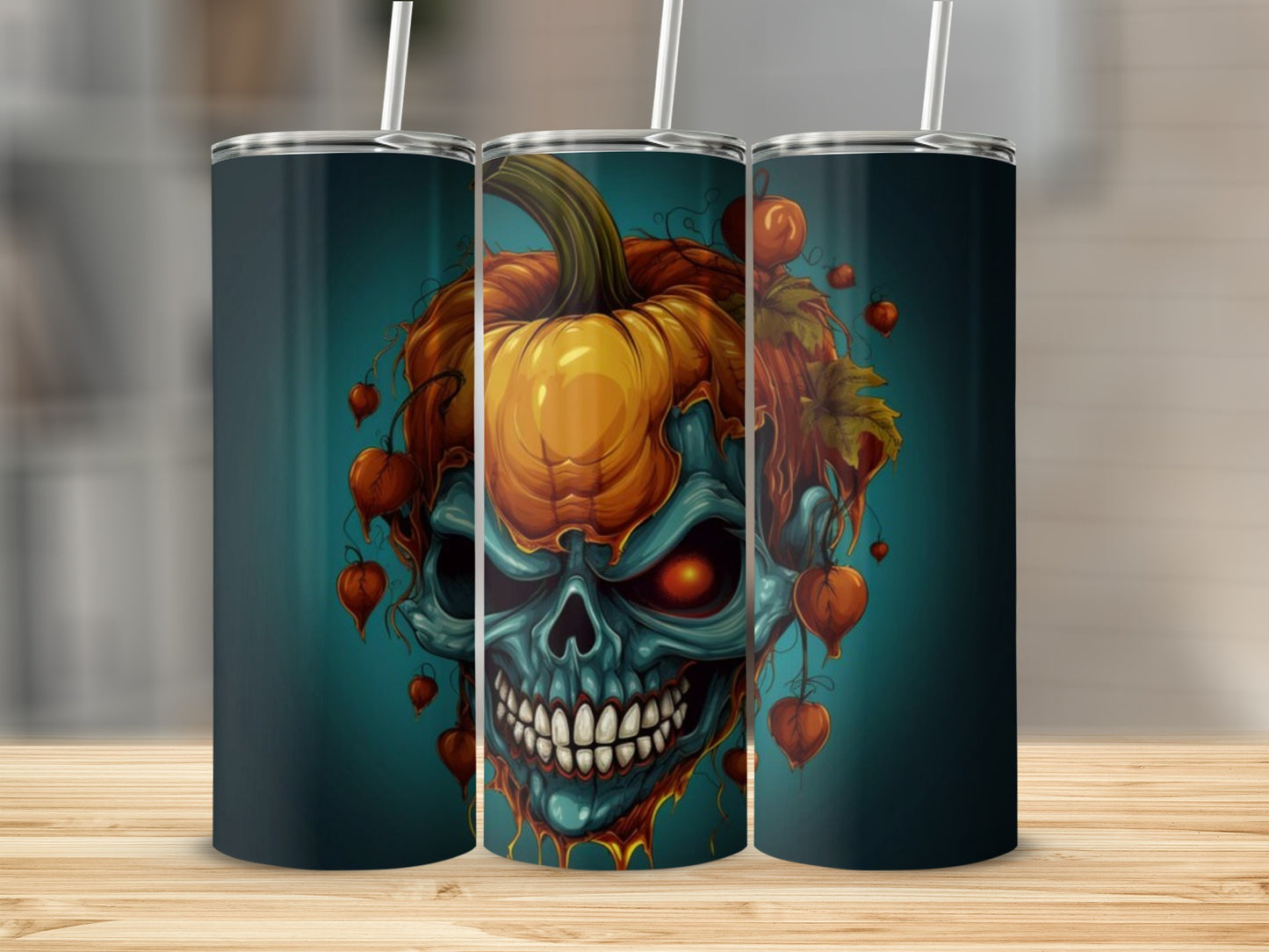 Spooky Pumpkin Skull Halloween Tumbler for Drinks