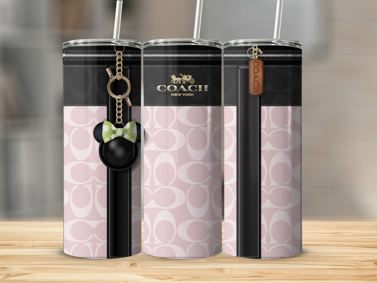 Custom Stylish Coach Inspired Tumbler with Keychain Accessory